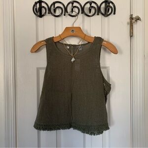 Aerie Pine Fringe Hem Open Knit Crop Shell